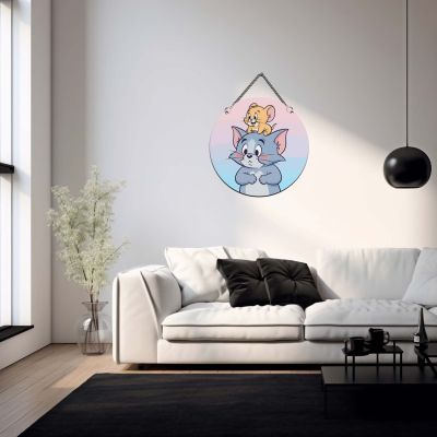 Tom and Jerry Theme Wooden Wall Hanging Playful Cartoon Art for Children's Bedroom and Playroom Decor Wall Art Modern Decor Item Return Gift